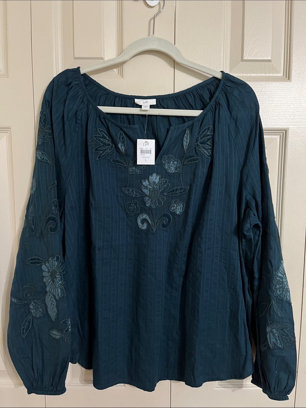 J. Jill Teal Embroidered Peasant Blouse